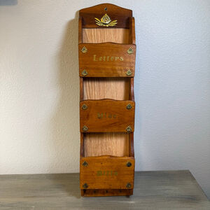 vintage wooden wall-mounted mail organizer and key holder